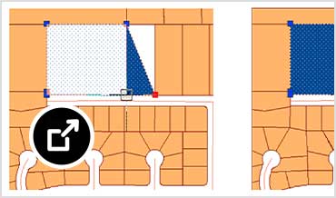 GIS data editing with blue squares on yellow background