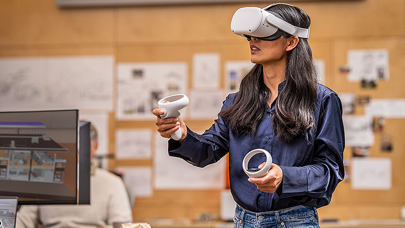 Woman using a 3D simulator  