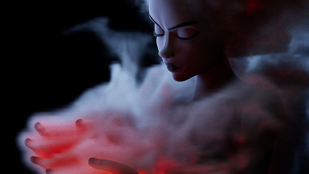 Figure surrounded by glowing smoke