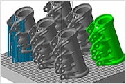 Screenshot of duplicate parts within a 3D printer build space of Autodesk Netfabb