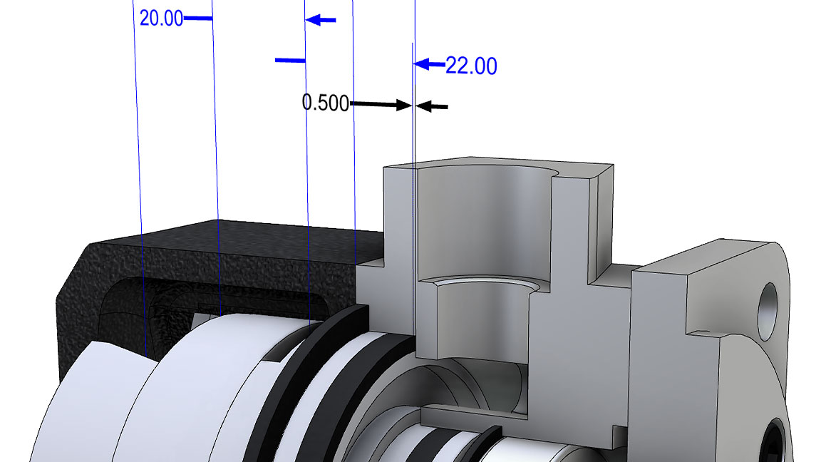 Inventor Tolerance Analysis user interface displaying stack up details on a machine part  